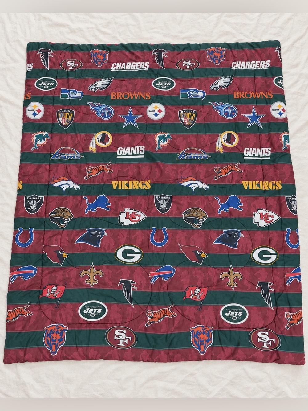 Vintage 90s NFL Reversible Comforter All Team Logos 86x73 Football Bedding